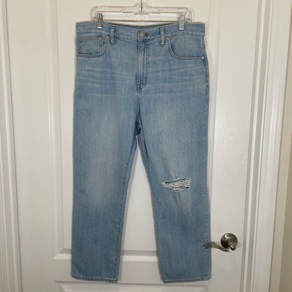 Madewell The 90's Straight Crop Jeans Light Wash Fitzgerald Distressed 32 - Picture 2 of 5